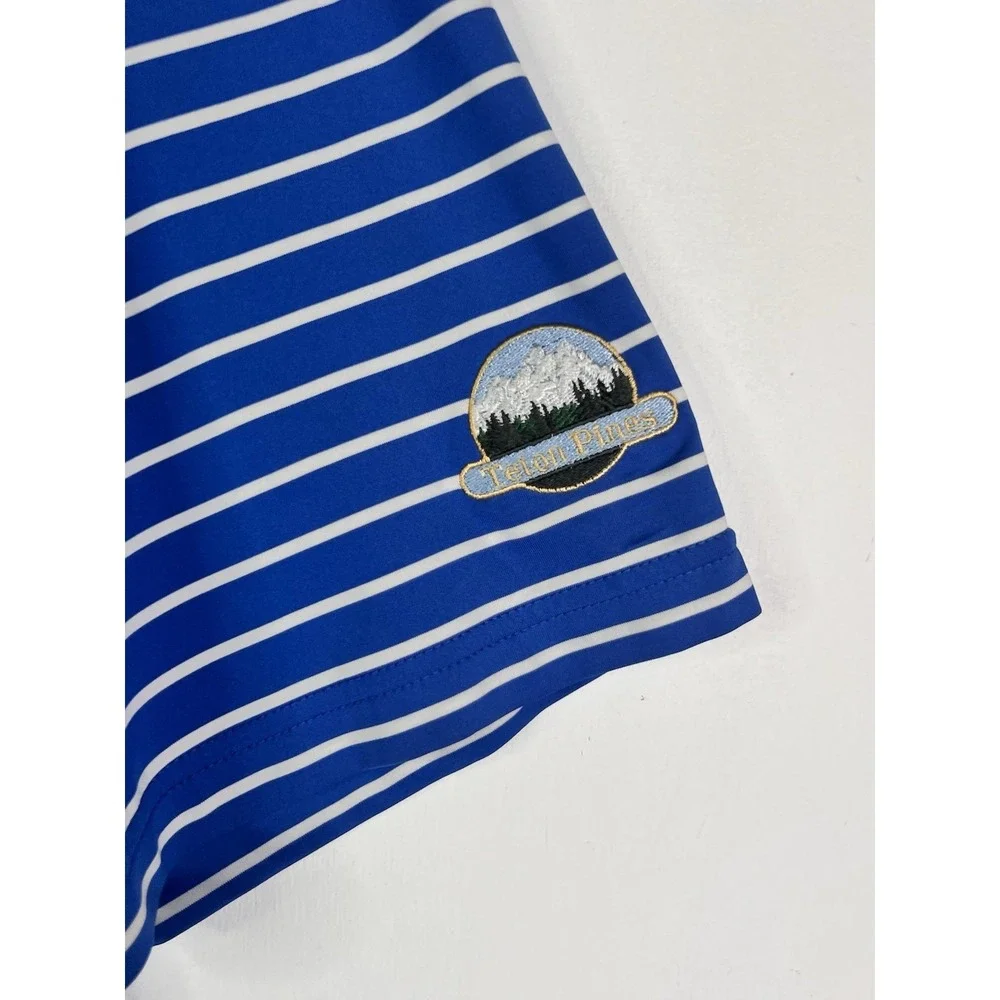 FootJoy Polo Shirt Mens XL Blue Striped Golf FJ Performance‎ Stretch Teton Pines